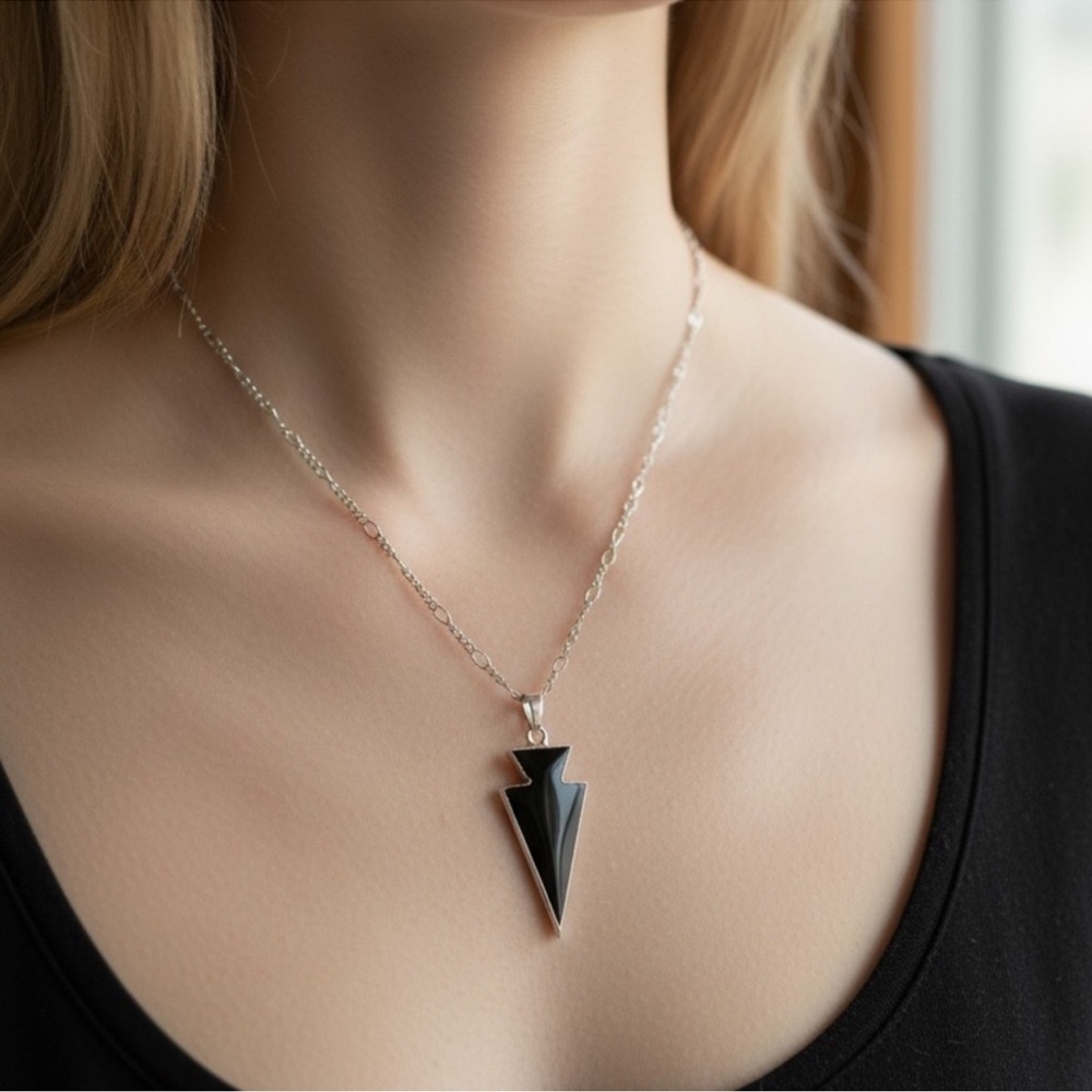 Black and Silver Arrowhead Pendant Necklace